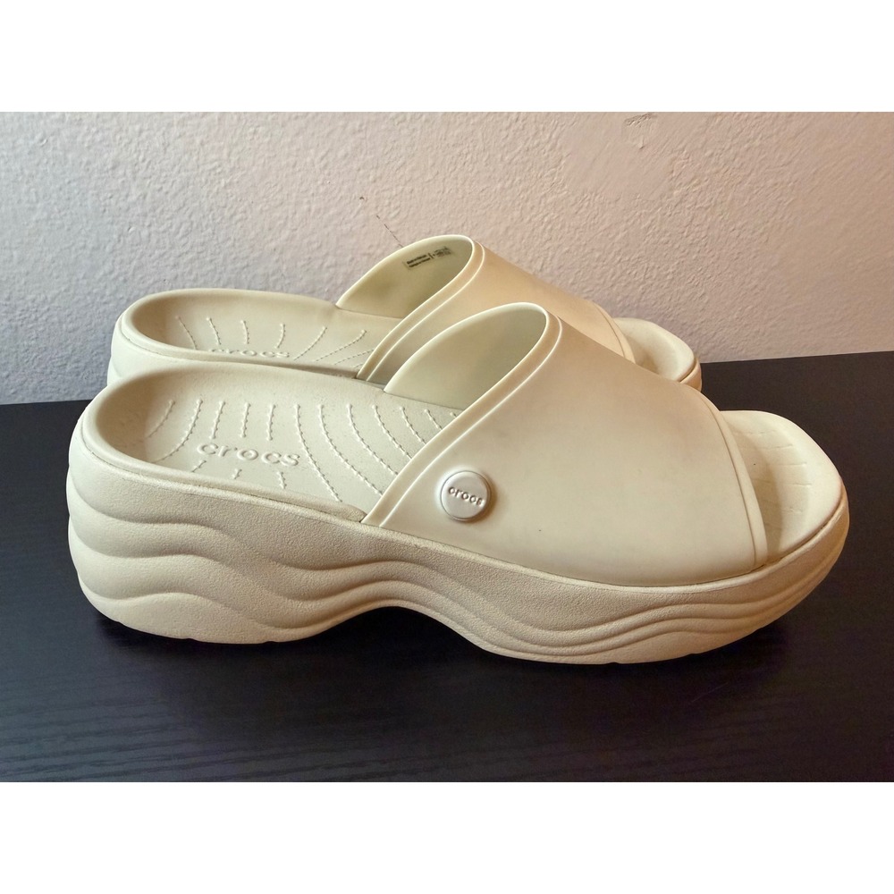 Crocs Crush Slide Bone White Cream Platform Sandals Womens size 9 Chunky Wedge